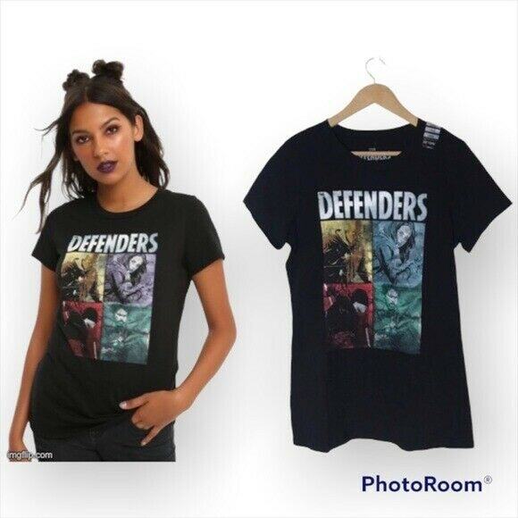 3/$20 Marvel Defenders NWT Junior Large Black 100% Cotton Boxes Graphic T-Shirt - Picture 1 of 7